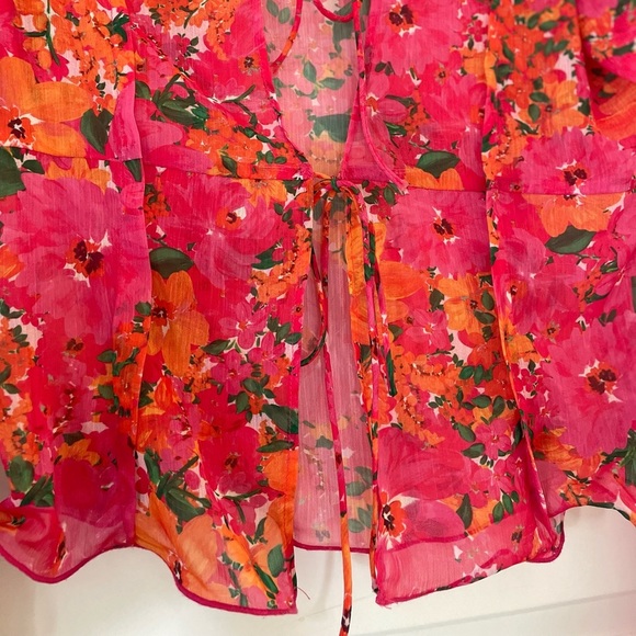 Rumored East End Electric Floral Pink Sheer Top, small - Picture 4 of 8